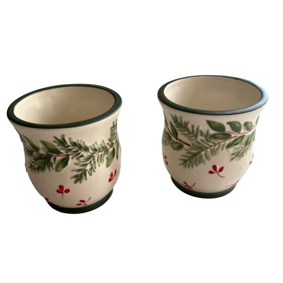 Yankee Candle Ceramic Votive Candle Holders Set Of 2 Christmas Holiday Design - Picture 1 of 5